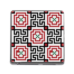 Vintage Style Seamless Black, White And Red Tile Pattern Wallpaper Background Memory Card Reader (square) by Simbadda