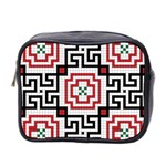 Vintage Style Seamless Black, White And Red Tile Pattern Wallpaper Background Mini Toiletries Bag 2-Side Front