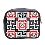 Vintage Style Seamless Black, White And Red Tile Pattern Wallpaper Background Mini Toiletries Bag 2-Side Back