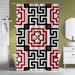 Vintage Style Seamless Black, White And Red Tile Pattern Wallpaper Background Shower Curtain 48  X 72  (small) 