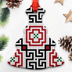 Vintage Style Seamless Black, White And Red Tile Pattern Wallpaper Background Christmas Tree Ornament (two Sides) by Simbadda