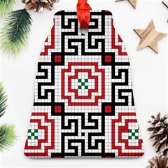 Vintage Style Seamless Black, White And Red Tile Pattern Wallpaper Background Bell Ornament (two Sides)