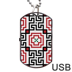 Vintage Style Seamless Black, White And Red Tile Pattern Wallpaper Background Dog Tag Usb Flash (two Sides)