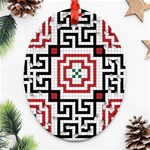 Vintage Style Seamless Black, White And Red Tile Pattern Wallpaper Background Oval Filigree Ornament (Two Sides) Front