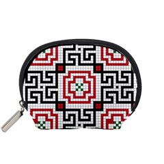 Vintage Style Seamless Black, White And Red Tile Pattern Wallpaper Background Accessory Pouches (small) 