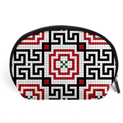 Vintage Style Seamless Black, White And Red Tile Pattern Wallpaper Background Accessory Pouches (large) 