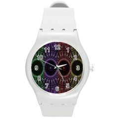 Digital Colored Ornament Computer Graphic Round Plastic Sport Watch (m) by Simbadda