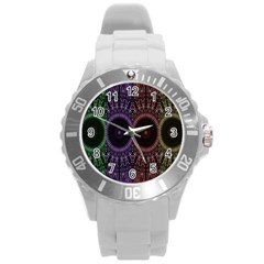 Digital Colored Ornament Computer Graphic Round Plastic Sport Watch (l) by Simbadda