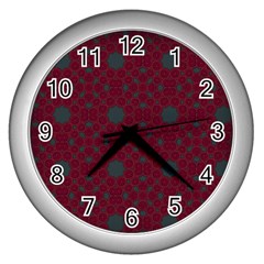 Blue Hot Pink Pattern With Woody Circles Wall Clocks (silver)  by Simbadda