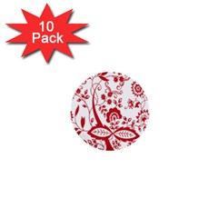 Red Vintage Floral Flowers Decorative Pattern Clipart 1  Mini Buttons (10 Pack)  by Simbadda