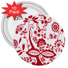 Red Vintage Floral Flowers Decorative Pattern Clipart 3  Buttons (10 Pack)  by Simbadda