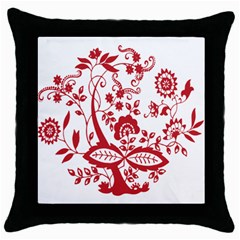 Red Vintage Floral Flowers Decorative Pattern Clipart Throw Pillow Case (black)