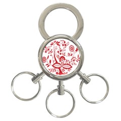 Red Vintage Floral Flowers Decorative Pattern Clipart 3-ring Key Chains by Simbadda