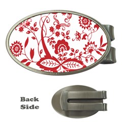 Red Vintage Floral Flowers Decorative Pattern Clipart Money Clips (oval)  by Simbadda