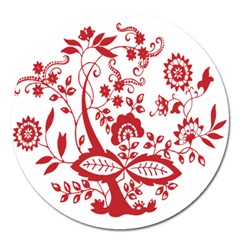 Red Vintage Floral Flowers Decorative Pattern Clipart Magnet 5  (round) by Simbadda