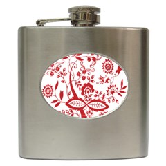 Red Vintage Floral Flowers Decorative Pattern Clipart Hip Flask (6 Oz) by Simbadda