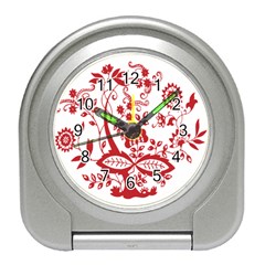 Red Vintage Floral Flowers Decorative Pattern Clipart Travel Alarm Clocks by Simbadda