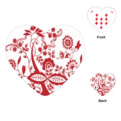 Red Vintage Floral Flowers Decorative Pattern Clipart Playing Cards (heart) 