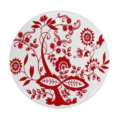 Red Vintage Floral Flowers Decorative Pattern Clipart Round Ornament (two Sides) by Simbadda