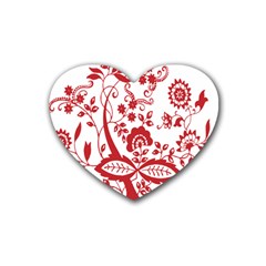 Red Vintage Floral Flowers Decorative Pattern Clipart Rubber Coaster (heart)  by Simbadda