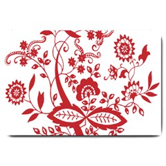 Red Vintage Floral Flowers Decorative Pattern Clipart Large Doormat  by Simbadda