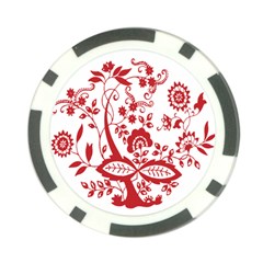 Red Vintage Floral Flowers Decorative Pattern Clipart Poker Chip Card Guard by Simbadda