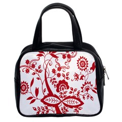 Red Vintage Floral Flowers Decorative Pattern Clipart Classic Handbags (2 Sides) by Simbadda