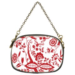 Red Vintage Floral Flowers Decorative Pattern Clipart Chain Purses (two Sides) 