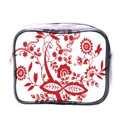 Red Vintage Floral Flowers Decorative Pattern Clipart Mini Toiletries Bags by Simbadda