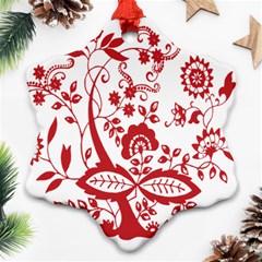 Red Vintage Floral Flowers Decorative Pattern Clipart Ornament (snowflake)