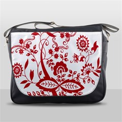 Red Vintage Floral Flowers Decorative Pattern Clipart Messenger Bags by Simbadda