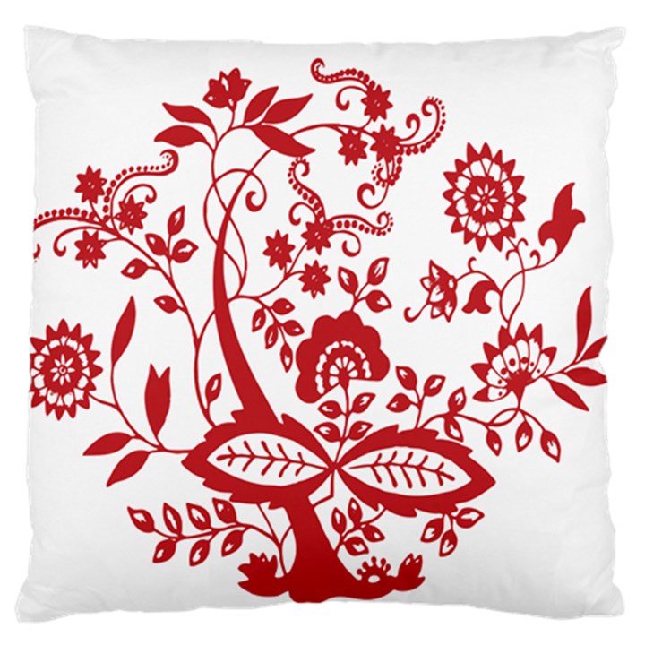 Red Vintage Floral Flowers Decorative Pattern Clipart Large Flano Cushion Case (One Side)