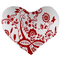 Red Vintage Floral Flowers Decorative Pattern Clipart Large 19  Premium Flano Heart Shape Cushions