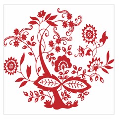 Red Vintage Floral Flowers Decorative Pattern Clipart Large Satin Scarf (square) by Simbadda