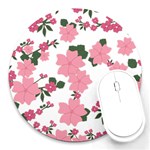 Vintage Floral Wallpaper Background In Shades Of Pink Round Mousepads Front