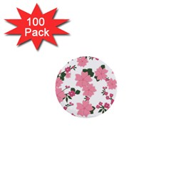 Vintage Floral Wallpaper Background In Shades Of Pink 1  Mini Buttons (100 Pack)  by Simbadda