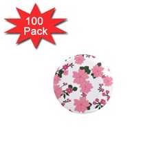 Vintage Floral Wallpaper Background In Shades Of Pink 1  Mini Magnets (100 pack) 