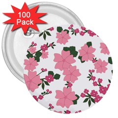 Vintage Floral Wallpaper Background In Shades Of Pink 3  Buttons (100 pack) 