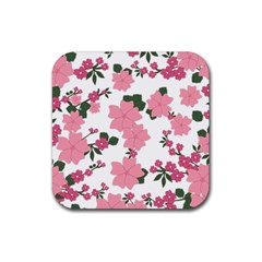 Vintage Floral Wallpaper Background In Shades Of Pink Rubber Coaster (Square) 