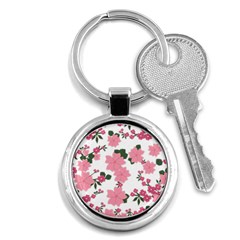 Vintage Floral Wallpaper Background In Shades Of Pink Key Chains (Round) 