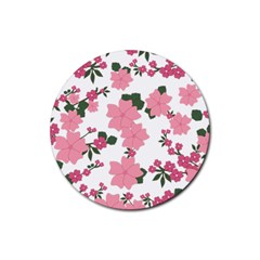 Vintage Floral Wallpaper Background In Shades Of Pink Rubber Coaster (Round) 