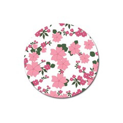 Vintage Floral Wallpaper Background In Shades Of Pink Magnet 3  (round) by Simbadda