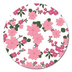 Vintage Floral Wallpaper Background In Shades Of Pink Magnet 5  (Round)