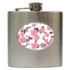 Vintage Floral Wallpaper Background In Shades Of Pink Hip Flask (6 Oz) by Simbadda