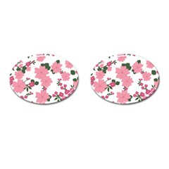 Vintage Floral Wallpaper Background In Shades Of Pink Cufflinks (Oval)