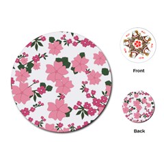 Vintage Floral Wallpaper Background In Shades Of Pink Playing Cards (Round) 