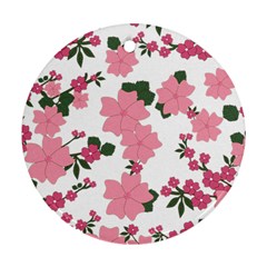 Vintage Floral Wallpaper Background In Shades Of Pink Round Ornament (two Sides) by Simbadda