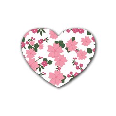 Vintage Floral Wallpaper Background In Shades Of Pink Rubber Coaster (heart) 