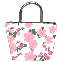 Vintage Floral Wallpaper Background In Shades Of Pink Bucket Bags by Simbadda