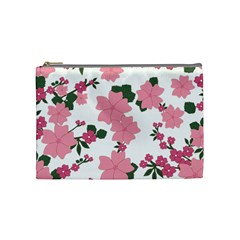 Vintage Floral Wallpaper Background In Shades Of Pink Cosmetic Bag (medium)  by Simbadda